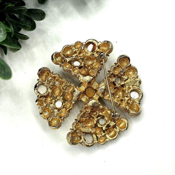 Vintage Gold Tone Filigree Cluster Brooch With Iridescent Stones by SA Samsan se - Picture 4 of 4